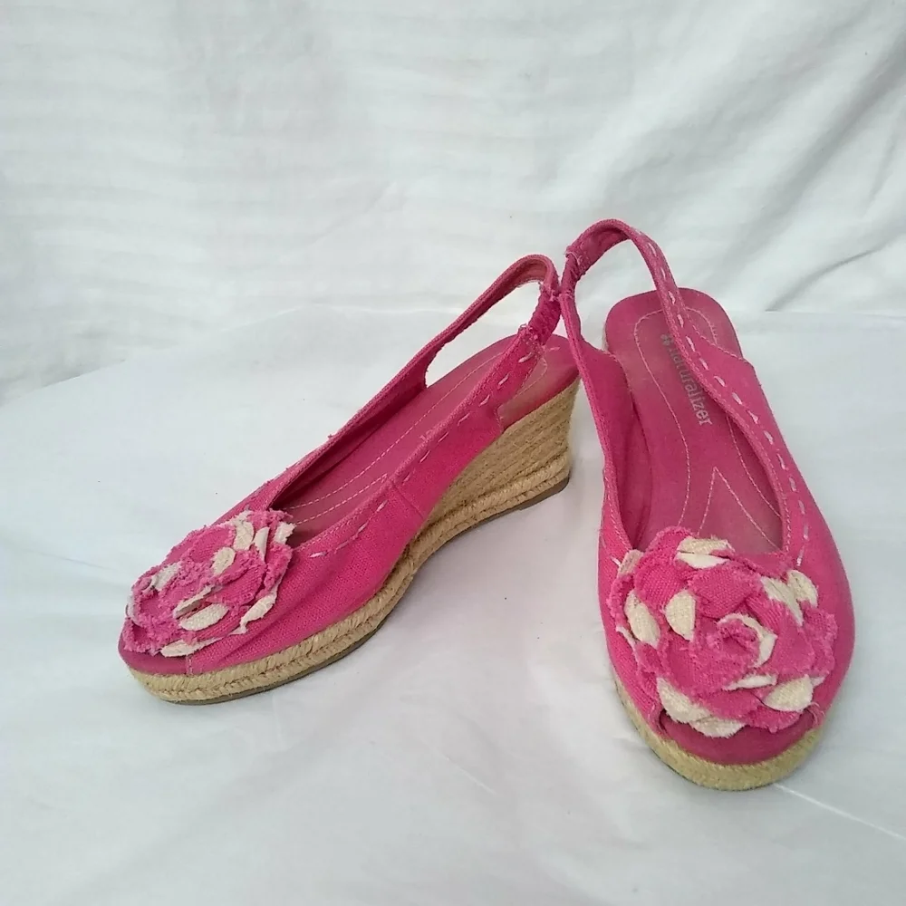 Naturalizer Sandal Shoes Pink Cloth Woven Wedge 3